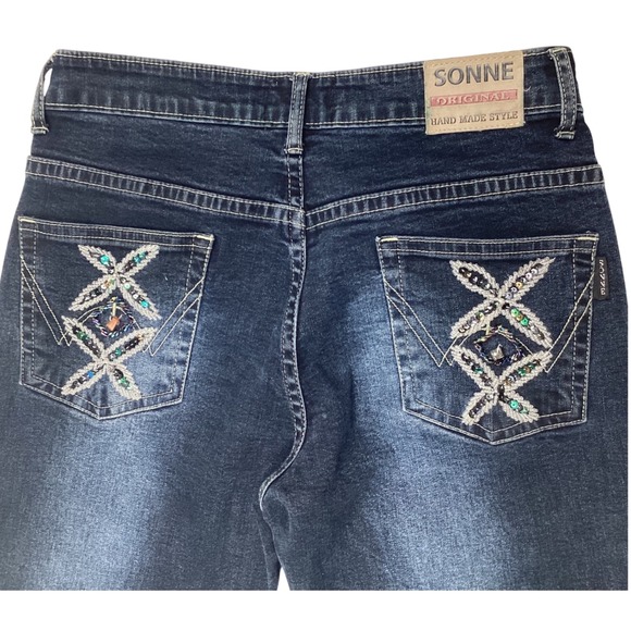 Fitelle Paris Embellished Bootcut Jeans Size 27 Beaded Patchwork Denim boho–Y2K - Picture 6 of 9